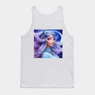 Owl Goddess with beautiful long blue hair Tank Top